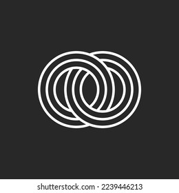 Monogram OO initials logo creative design in linear art style, overlapping of two letters O creative linear circles pattern, weaving black and white thin lines chain symbol 