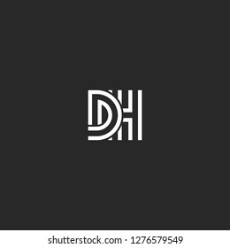 Monogram overlapping letters initials DH logo, weaving two letters D and H creative typography wedding emblem