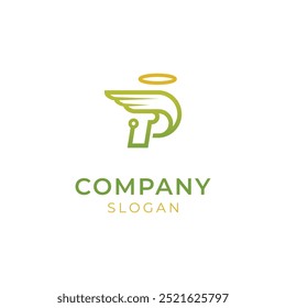 Logotipo del monograma P con el icono del ala. Alas en el diseño del logotipo de la letra P