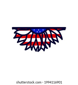Monogram patriotic Sunflower color of american flag. Stars and stripes. Vector illustration. 4th of july, Independence day. Template t shirt print design, greeting card, sticker. Hand drawing flower.