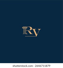 con monograma y concepto de pilar de diseño de abogado elegante RV letra de logotipo de ley con clase