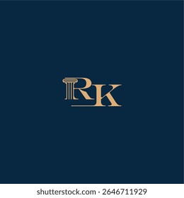 with monogram and pillar concept of elegant attorney design RK classy law logo letter