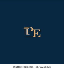 com monograma e conceito pilar de elegante design de advogado PE classy law logotipo carta