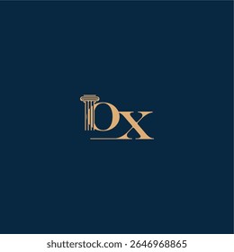 with monogram and pillar concept of elegant attorney design OX classy law logo letter