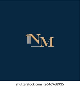 with monogram and pillar concept of elegant attorney design NM classy law logo letter
