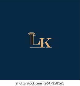 with monogram and pillar concept of elegant attorney design LK classy law logo letter