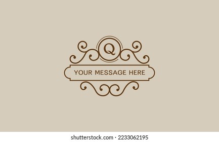 Monogram for postcards, invitations with the initial letter Q. Graphic design of pages, boutiques, cafes, hotels, invitations.