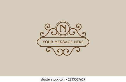 Monogram for postcards, invitations with the initial letter N. Graphic design of pages, boutiques, cafes, hotels, invitations.