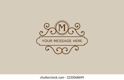 Monogram for postcards, invitations with the initial letter M. Graphic design of pages, boutiques, cafes, hotels, invitations.