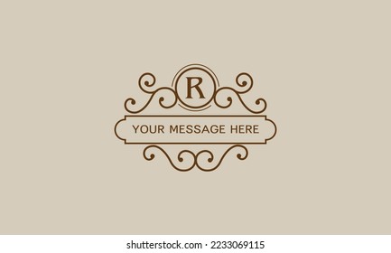 Monogram for postcards, invitations with the initial letter R. Graphic design of pages, boutiques, cafes, hotels, invitations.