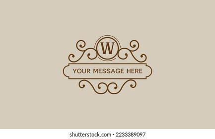 Monogram for postcards, invitations with the initial letter W. Graphic design of pages, boutiques, cafes, hotels, invitations.