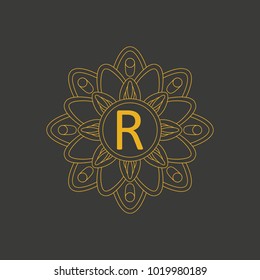 Monogram premium vector illustration abstract wedding element frame decoration luxury beautique emblem gold