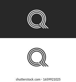 Monogram Q logo letter black and white typography design, parallel thin lines for circle shape, stylish minimalist emblem for fashion boutique