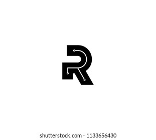 Monogram R Letter Dots Connected Network