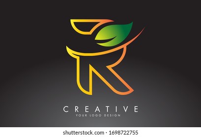 Monogram R Letter Logo Design with Green Leaf. Eco and Organic Letter Vector Illustration.