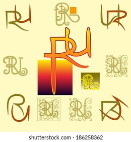Monogram RU Two letters woven into a single ensemble,vector illustration.