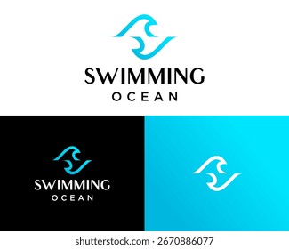 Logotipo de la letra S del monograma sobre las olas del océano, el deporte y el Ocio de playa.