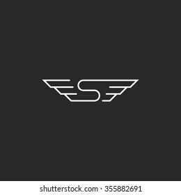 Monogram S Letter Winged Logo Mockup Hipster, Concept Creative Idea Flying Wings Car Emblem