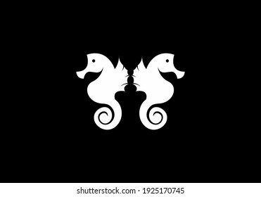 Monogram Seahorses black and white design