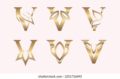 monogram set of letter V brand beauty logo