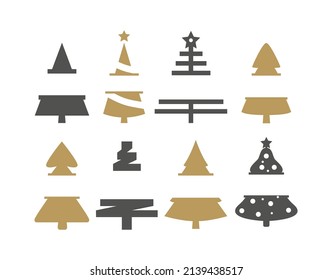 Monogram Split Christmas Trees Halves Set of 6 Clipart, Xmas Tree Cutting Silhouettes, Christmas Trees Bundle, Christmas Gift Stickers, Pine Tree Toy Cut Isolated, New Year Tree Decor
