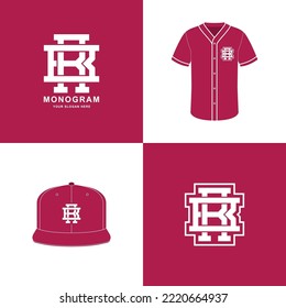 Monogram sport and slab initial BR or RB for football, basketball, baseball, clothing, apparel on t-shirt and snapback mockup design