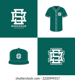 Deporte monograma y bloques iniciales BS o SB para fútbol, baloncesto, béisbol, ropa, ropa en camisetas y diseño de maquillaje de paro