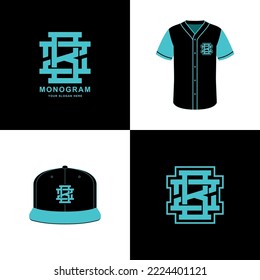 Monogram sport and slab initial BZ or ZB for football, basketball, baseball, clothing, apparel on t-shirt and snapback mockup design