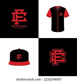 Monogram sport and slab initial CF or FC for football, basketball, baseball, brand, clothing, apparel on t-shirt and snapback mockup design