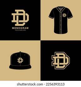 Monogram sport and slab initial D or DD for football, basketball, baseball, clothing, apparel on t-shirt and snapback mockup design