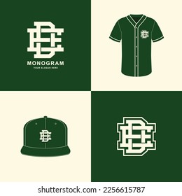 Monogram Sport und Slab-Initial-DE oder ED für Fußball, Basketball, Baseball, Kleidung, Kleidung auf T-Shirt und Snapback Mock-up Design
