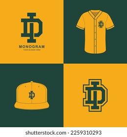 Monogram sport and slab initial DI or ID for football, basketball, baseball, clothing, apparel on t-shirt and snapback mockup design