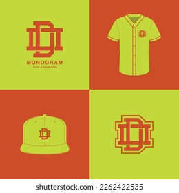 Monogram sport and slab initial DO or OD for football, basketball, baseball, clothing, apparel on t-shirt and snapback mockup design