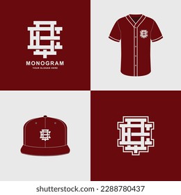Monogram sport and slab initial EQ or QE for football, basketball, baseball, clothing, apparel on t-shirt and snapback mockup design