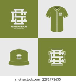 Monogram sport and slab initial ES or SE for football, basketball, baseball, clothing, apparel on t-shirt and snapback mockup design