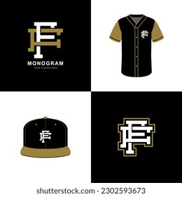 Monogram sport and slab initial F or FF for football, basketball, baseball, clothing, apparel on t-shirt and snapback mockup design