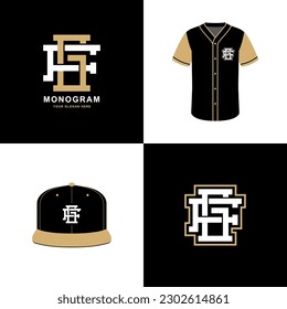 Monogram sport and slab initial FG or GF for football, basketball, baseball, clothing, apparel on t-shirt and snapback mockup design