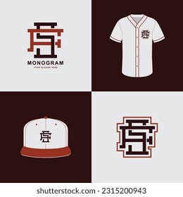 Deporte monograma y bloques iniciales FS o SF para fútbol, baloncesto, béisbol, ropa, ropa en camisetas y diseño de maquillaje de paro