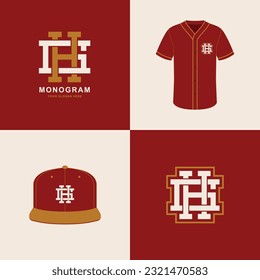 Deporte monograma y destilación inicial GH o HG para fútbol, baloncesto, béisbol, ropa, ropa en camisetas y diseño de maquillaje de paro