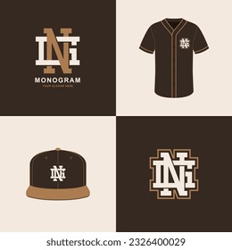 Monogram sport and slab initial GN or NG for football, basketball, baseball, clothing, apparel on t-shirt and snapback mockup design