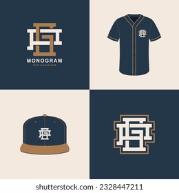 Monogram sport and slab initial GP or PG for football, basketball, baseball, clothing, apparel on t-shirt and snapback mockup design