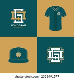 Monogram sport and slab initial GQ or QG for football, basketball, baseball, clothing, apparel on t-shirt and snapback mockup design