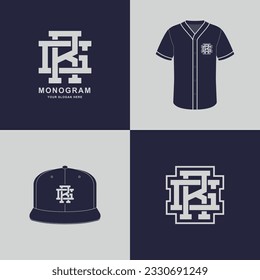 Monogram Sport und Slab Initial GR oder RG für Fußball, Basketball, Baseball, Kleidung, Bekleidung auf T-Shirt und Snapback Mock-up Design