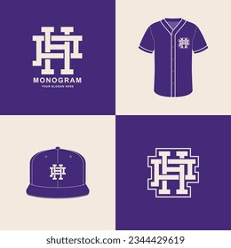 Monogram sport and slab initial HP or PH for football, basketball, baseball, clothing, apparel on t-shirt and snapback mockup design