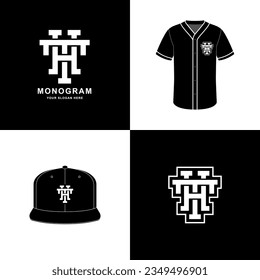 Monogram sport and slab initial HT or TH for football, basketball, baseball, clothing, apparel on t-shirt and snapback mockup design