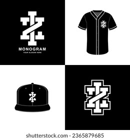 Monogram sport and slab initial IZ or ZI for football, basketball, baseball, clothing, apparel on t-shirt and snapback mockup design