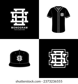Deportes de monograma y pruebas de laboratorio iniciales JS o SJ para el fútbol, baloncesto, béisbol, ropa, ropa en camisetas y diseño de simulación de paro de paro