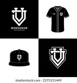 Deporte monograma y bloques inicial JV o VJ para fútbol, baloncesto, béisbol, ropa, ropa en camisetas y diseño de simulación de instantánea