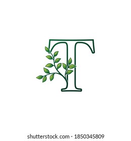 Monogram T Letter Logo Concept Green Nature Green Leaf Vector Design