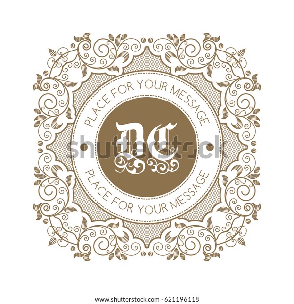 Monogram template\
with decorative calligraphic ornament frame. Luxury label in retro\
style. Vector\
Illustration